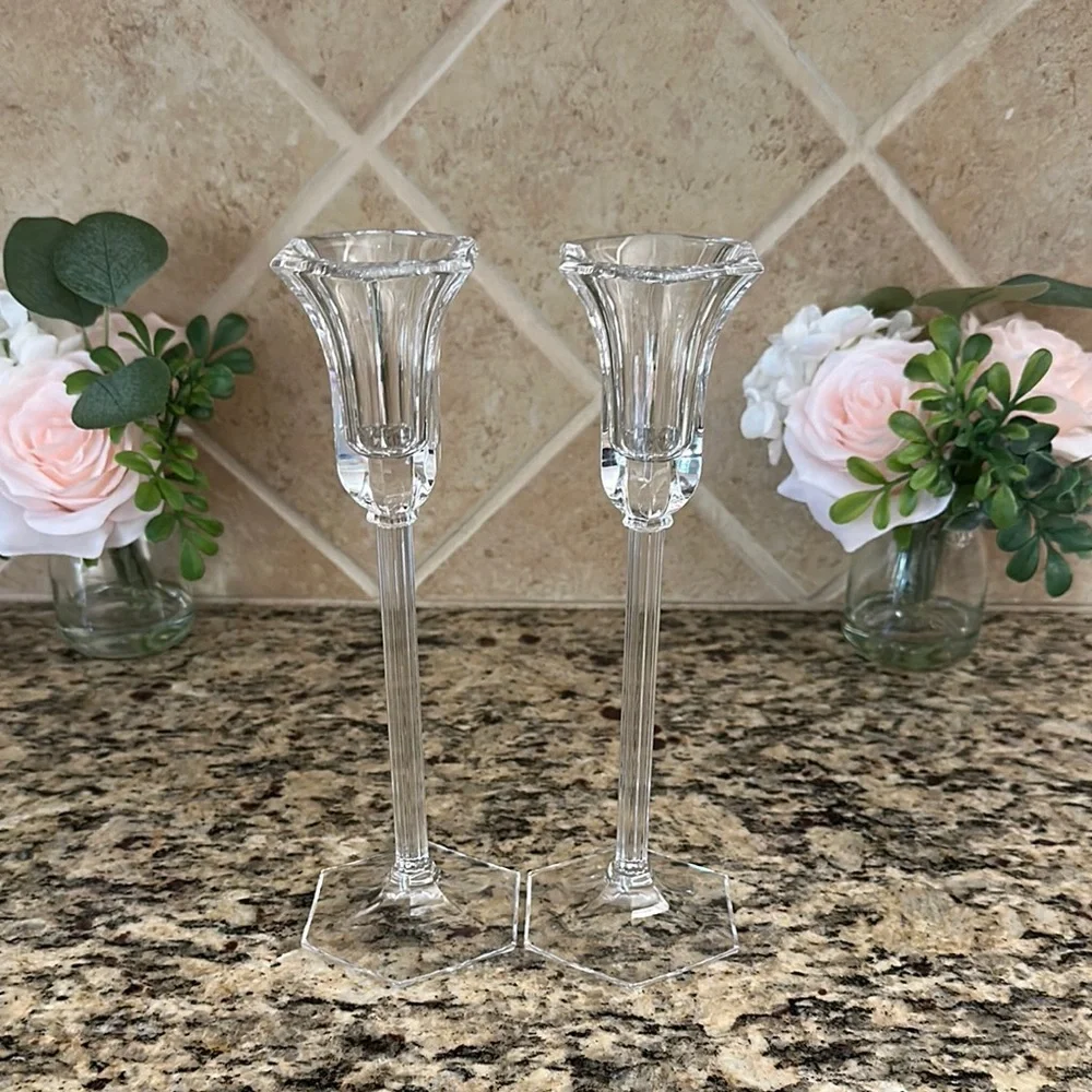 WATERFORD MARQUIS TRIUMPH CRYSTAL CANDLESTICKS CANDLE HOLDERS